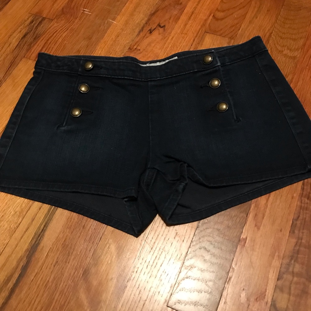 Military inspired gold buttoned denim shorts